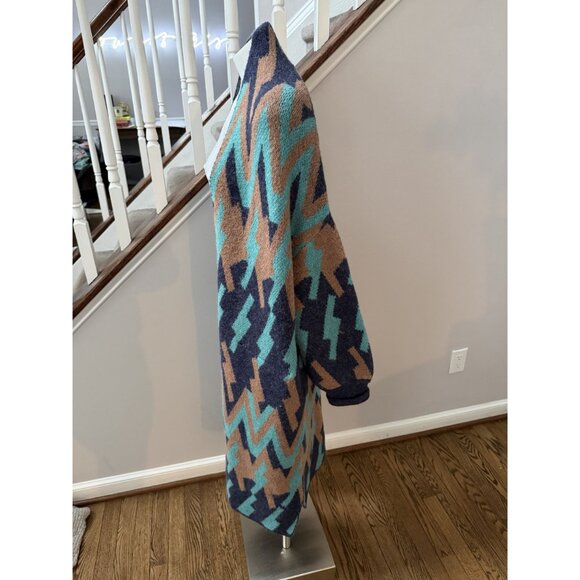 Delicate Love Long Cardigan Geometric Wool Yak Open Front Sweater - Picture 2 of 4